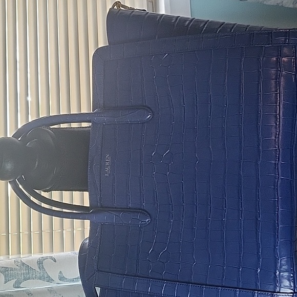 Ralph Lauren leather embossed royal blue tote bag with shoulder strap & dust bag - Picture 2 of 8